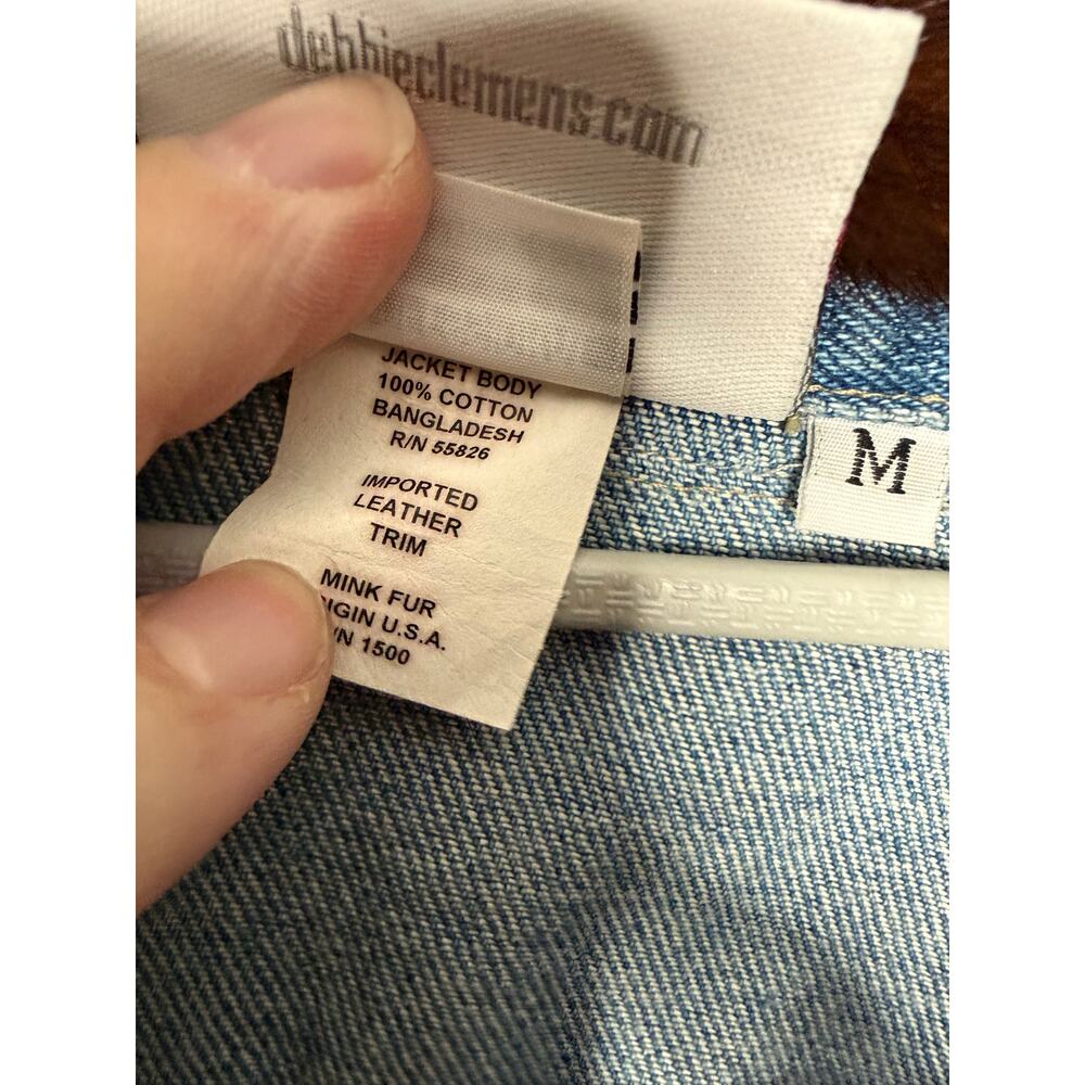 Jacket Happy by Debbie Clemens blue and brown cow hide denim‎ jacket fur lined - Picture 4 of 14